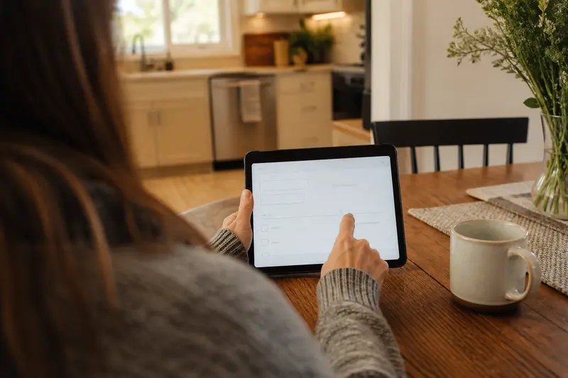 Couple filling out home selling form